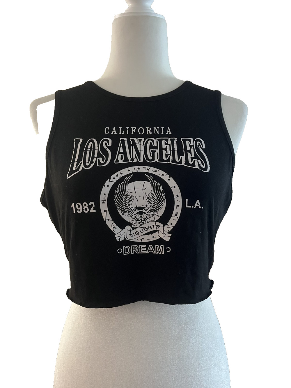 Women's Shein Size Large Black Sleeveless Cropped Cali LA Graphic Print T Shirt